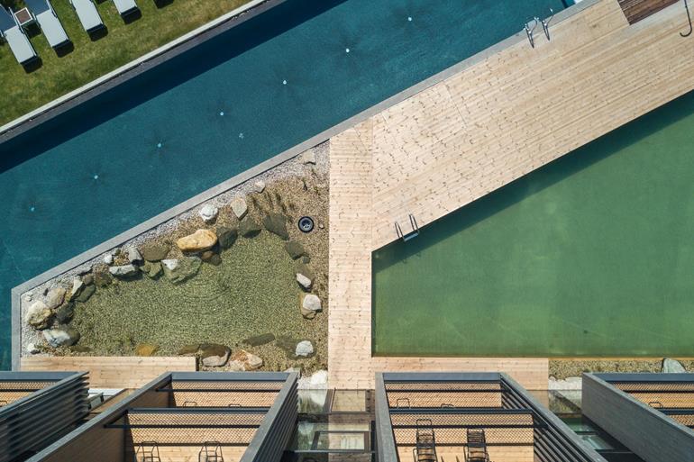 The outdoor pools seen from above